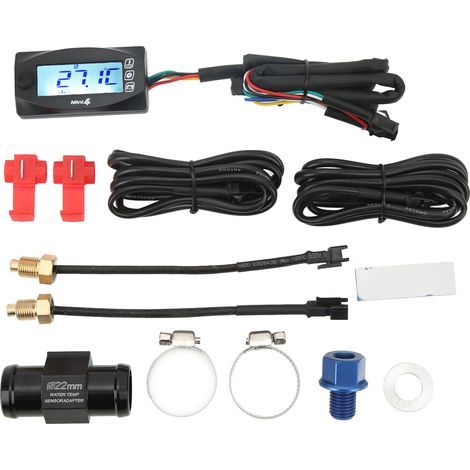 4-in-1 Wasser-/Öltemperatur-/Zeit-/Spannungsanzeige mit LCD-Digitalanzeige, 12 V DC, universell für Motorräder, M12x1,5 (1/5)