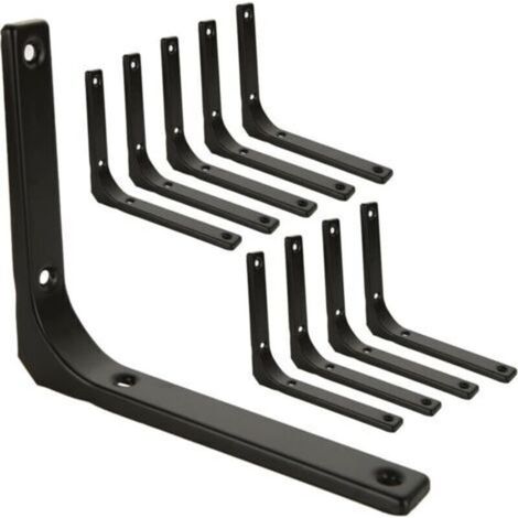 10 Pcs Equerre Etagere Murale Noir, Equerre Metal 150mm x 125mm, Equerre Charge Lourde Support Etagere Murale (1/5)
