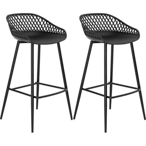 Idimex – Tabourets de bar noir – Lot de 2 – Hauteur d'assise 75 cm – Structure métal laqué – Assise en plastique polypropylène