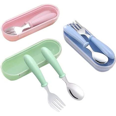 3 ensembles de mini fourchettes et cuillères pour tout-petits, rose + vert + bleu