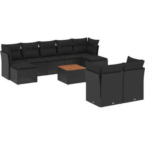 vidaXL Set Divani da Giardino 10pz con Cuscini in Polyrattan Nero (1/5)