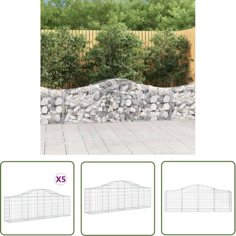 The Living Store Paniers à gabions arqués 5 pcs 200x30x60/80 cm Fer galvanisé - Panier À Gabions - Mur De Gabion - Clôture Végétale - Décoration Jardin - Barrière Sonore (1/5)