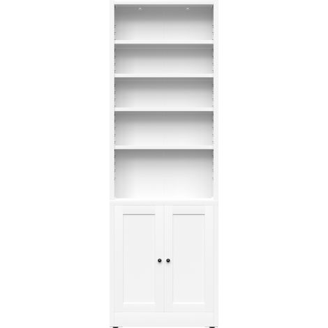 Bibliothèque métallique blanche 5 étagères avec porte, meuble industriel à rangement ajustable, dimensions H 180 × L 60 × P 23,6 cm, idéale pour salon, bureau ou bibliothèque, mobilier moderne. (1/5)