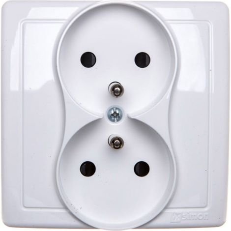 Enchufe doble Simon Basic con/sin 16A IP20 con obturador de carril, blanco BMGZ2z/11
