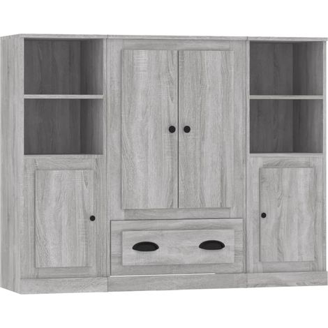 Aparador tipo buffet cómoda armario organizador de almacenamiento cocina sala de estar 3 piezas madera de ingeniería Sonoma gris 020037193
