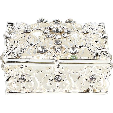 Coffret à bijoux métallique décoré de strass, boîte à trésor ajourée en métal, artisanat cadeau ornement. (1/5)