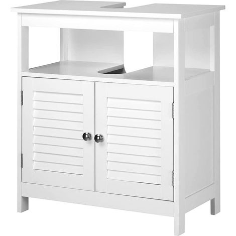 Meuble sous-Sol lavabo Armoire Salle de Bain Deux Portes Double Ouverture étagère Design Moderne Maison Gain de Place étagères intérieures Bois Blanc 60 x 30 x 60 cm (1/5)