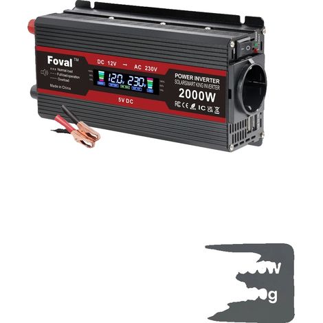 Inversor de onda sinusoidal modificada, dos puertos USB, 2000 W, 12 V, negro. (1/2)