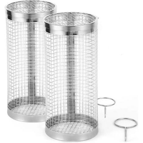 Lot de 2 paniers à grill roulants – Acier inoxydable – 20 cm – Idéaux pour barbecue – Accessoire pratique (1/5)