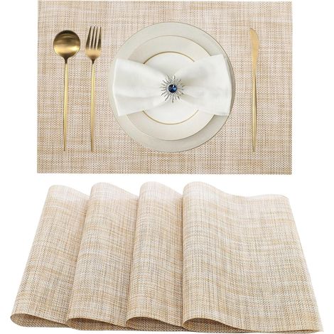 Lot de 4 sets de table beiges – Sets de table lavables et faciles à nettoyer, résistants à la chaleur et antidérapants pour table de salle à manger (1/5)