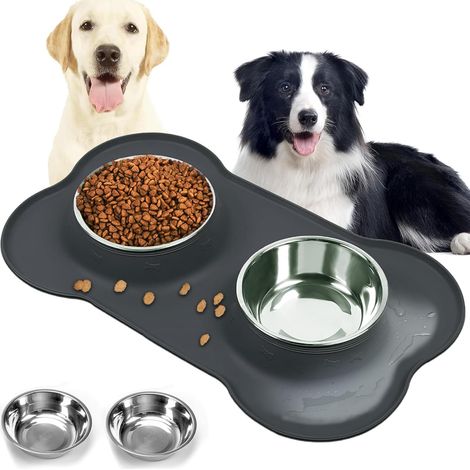 Double Stainless Steel Bowl, Double Bowls with Silicone Mat, Non-Slip Dog Bowl, Ideal for Puppies and Kittens – Foldable (1/5)