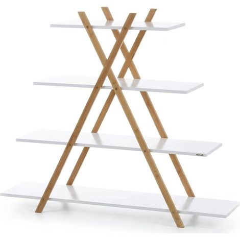 Scaffalatura Moderna 4 Ripiani Bambù MDF Libreria Soggiorno 125x30x103 cm (1/5)