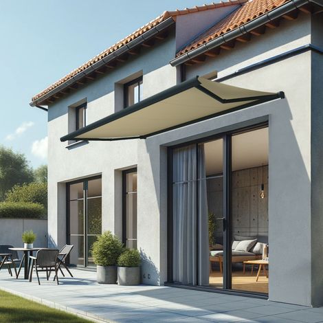 Tenda da sole a cassonetto integrale CINABRE 3,00x2,00 M (Motorizzato a Telecomando - Grigio antracite strutturato RAL7016ST - Beige chiaro 250gr/m²) (1/5)