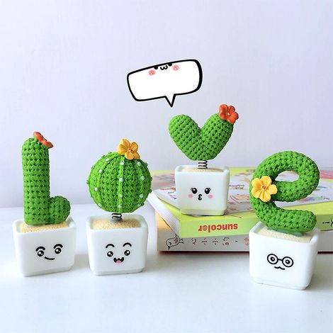 Ornement Cactus Mini Cactus en Pot Résine, Finition Exquise, Ensemble Décoration Voiture Amour (1/4)