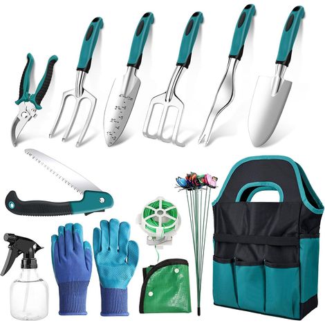 Lot de 22 outils de jardinage  Outils de jardin avec organiseur d'outils de jardin, sac à main, kit cadeau de jardin pour les femmes et les hommes (1/5)