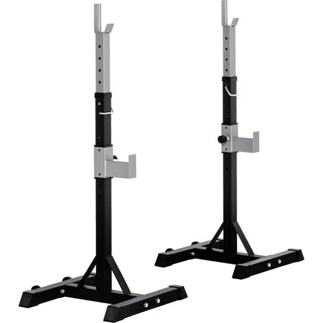 Rack Porta Bilanciere Acciaio 2 Ganci Altezza Regolabile 150kg 55x57x105-170cm Nero (1/5)