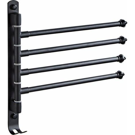 Porte Serviette Salle de Bain avec 4 Barres 180°Rotatives Sèche-Serviettes en Acier Inoxydable SUS304 Porte Serviette Murale Sèche-Serviettes (Noir) (1/5)