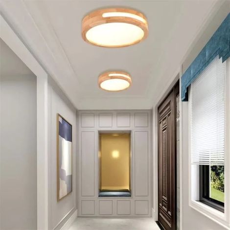 kawoo Lot de 2 Plafonnier Moderne LED,Lustre Plafonnier en Bois Rond Industrielle Plafonnier Luminaire Naturelle pour Salon (1/4)