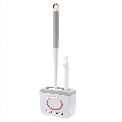 Ensemble brosse de toilette avec support et brosse de nettoyage inclus, couleur gris clair, accessoire de salle de bain pratique et résistant (1/5)