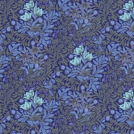 Blumen Tapete Profhome 390571 Vliestapete glatt mit floralen Ornamenten matt violett nacht-blau grau-oliv licht-grün 5,33 m2