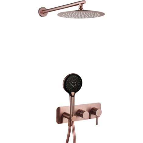 Colonne de douche mécanique encastré PAINI Ortence  bronze cuivré + douchette 3 jets + corps encastré