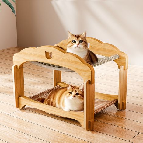 Tapis en rotin pour chat, lit pour chat double couche, lit pour chat, petit meuble pour animaux de compagnie, peut être démonté et lavé en toutes saisons et ne sera pas déchiré (1/4)