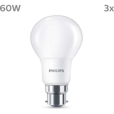 Ampoule LED - PHILIPS - 60 W - B22 - Blanc chaud - Dépolie - Non-Dimmable - 3 pieces (1/4)