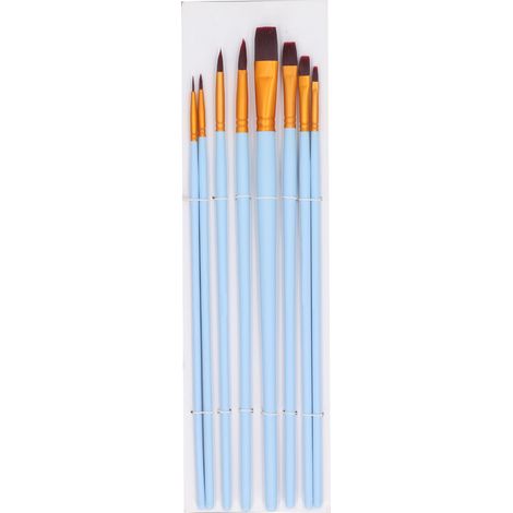 Ensemble de 8 Pinceaux de Peinture avec Poils Doux pour Aquarelle, Huile et Acrylique - Têtes Variées et Manche Bleu (1/5)