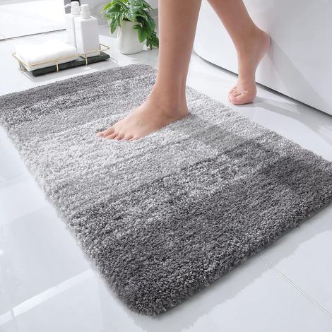 Tapis de Salle de Bain Doux, 40 x 60 cm, antidérapant, Lavable, Moelleux à Poils Longs, en Microfibre absorbante, Gris (1/5)