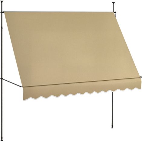 Tenda da sole retrattile manuale con manovella 300x120x210-300 cm con altezza regolabile, impermeabile e anti-UV, beige