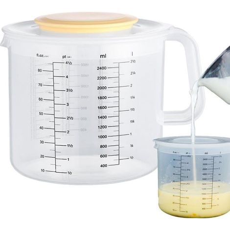 BelleRise - Grand verre doseur avec couvercle, idéal pour la pâtisserie  Pichet doseur gradué, bol mélangeur anti-éclaboussures, adapté (1/5)