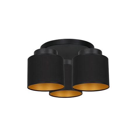 Plafonnier noir rond 3 abat-jours or Frodi E27 Luminex
