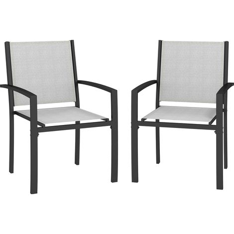 Set aus 2 stapelbaren Gartenstühlen mit Armlehnen, Stahlrahmen, 60 x 65 x 85 cm, hellgrau