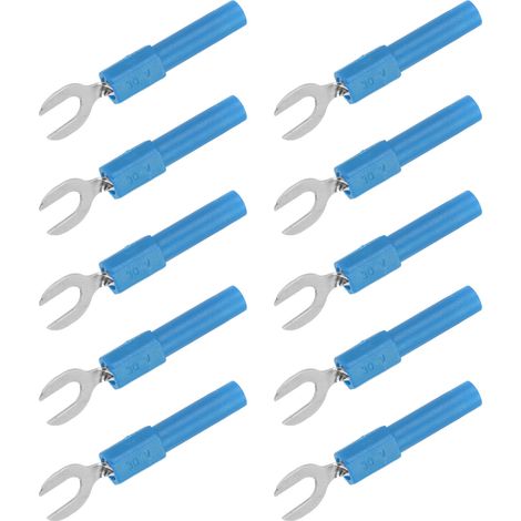 Lot de 10 embouts à fourche Y en laiton PVC trou 4mm pour câble 30Vac-60Vdc max 10A connecteur spade bleu (1/5)