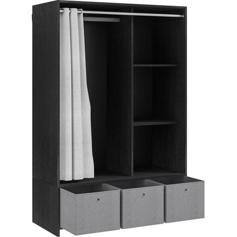 Armoire penderie de rangement avec tringle, rideaux, 3 compartiments et 3 tiroirs en tissu démontables, 105 x 48 x 160 cm (1/5)
