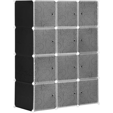 AMXCNOY Penderie DIY système d'étagères étagère à assembler étagère à cubes penderie avec tringle à vêtements, PP, noir + blanc (1/5)