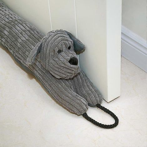 Boudin de porte anti-courants d'air 76 cm, coupe-froid lesté décoratif chien gris pour porte et fenêtre, maison (1/4)