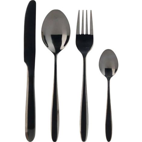 EXCELLENT cuberteria 24 piezas inoxidable negro 906268 , Juego de cubiertos moderno de 24 piezas para 6 personas, en acero inoxidable 18/0 con acabado negro en PVD Duradero y e (1/3)