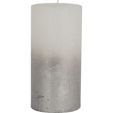 Pillar Candle With Metallic Ombre Base - Paraffin - L10 x W10 x H20 cm - Silver/White