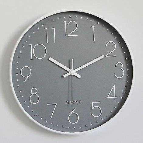 Moderne, geräuschlose Wanduhr, kein Ticken, geräuschlose Wanduhr für Schlafzimmer, Küche, Wohnzimmer – Grau – 31,5 cm (1/4)