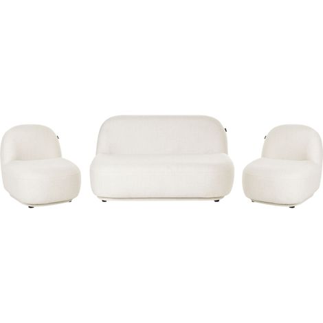 4 Seater Sofa Set Armchairs Loveseat Off-White Fabric Contemporary Retro Design Low Back Modern Minimalist Living Room LOVBERG (1/5)