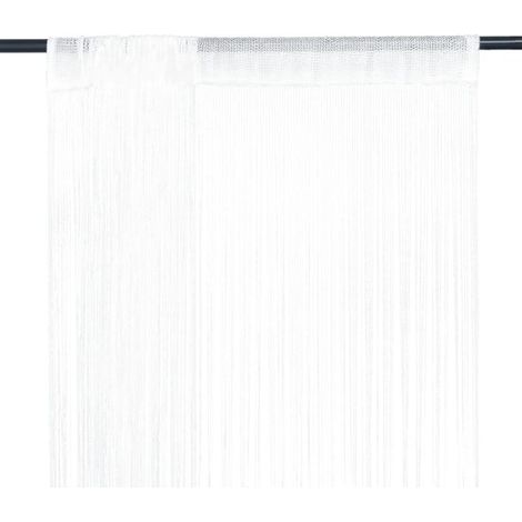 Lot de 2 rideaux à fils 100 x 250 cm blancs, rideaux anti-mouches pour portes et fenêtres, décoratifs et séparateurs de pièce, longueur raccourcissable (1/5)