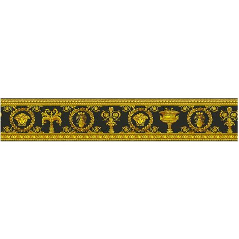 Exklusive Luxus Tapete Profhome 343051 Bordüre leicht strukturiert im Barock-Stil matt gold gelb schwarz 0,45 m2