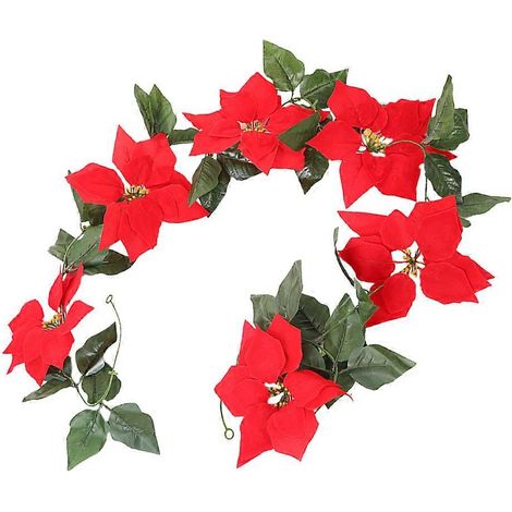 Décoration florale de Noël en rotin rouge pour guirlande de 2 m (1/5)