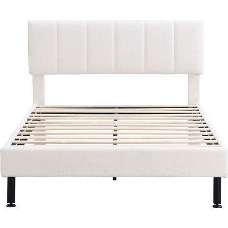 GagaLit rembourré 140x190 cm, pieds métal, sommier, beige Sherpa (1/5)