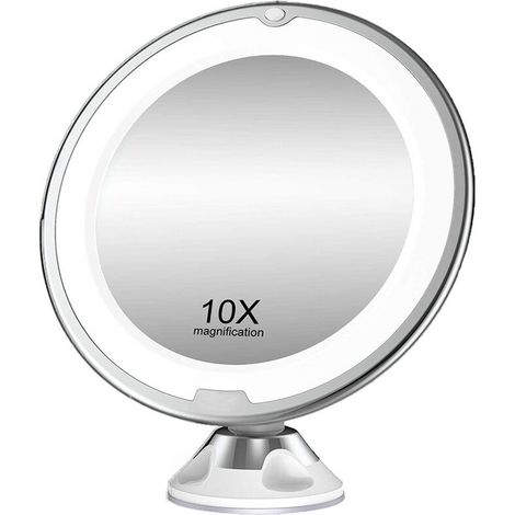 Miroir de courtoisie, lampe fluorescente, 3 sources lumineuses, grossissement 10x, 30 LED, intensité réglable, interrupteur tactile, rotation 360°, blanc (1/5)