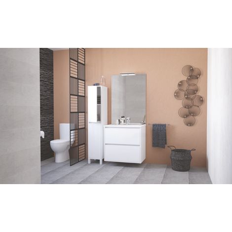 ONDEE - Mueble de baño BELIS + Espejo empotrado - Entregado montado  - Ancho: 80cm - Acabado: blanco (1/5)