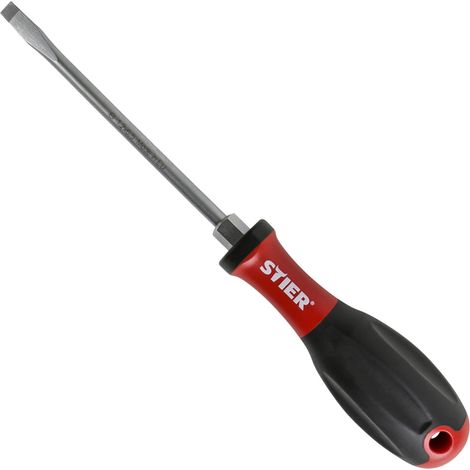 STIER Schlitz-Schraubendreher mit 3K-Kraft-Griff + Sechskant-Schlüsselhilfe / Schlitz-Klingenbreite x Schlitz-Klingenstärke 5,5 x 1,0 mm, Schraubenzieher, Schlitzschraubenzieher