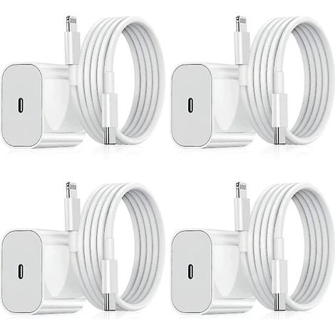 Chargeur rapide iPhone 20 W, adaptateur USB-C + câble, lot de 4, blanc, accessoires de charge rapide (1/3)