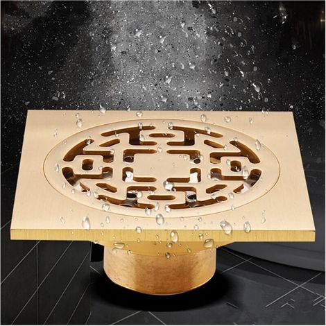 Luxury Gold Solid Brass 100 x 100 mm 4 Inch Square Anti-Odor Floor Drain Gold Bathroom Shower Drain Shower Cover